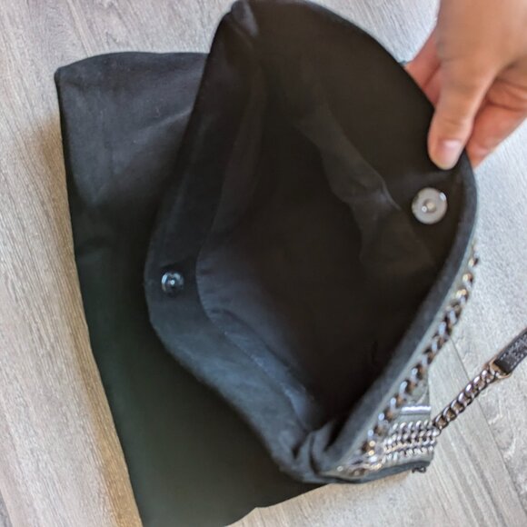 Zara Black Suede Leather Handbag Clutch Embellished Metal Like New Purse - Picture 8 of 9